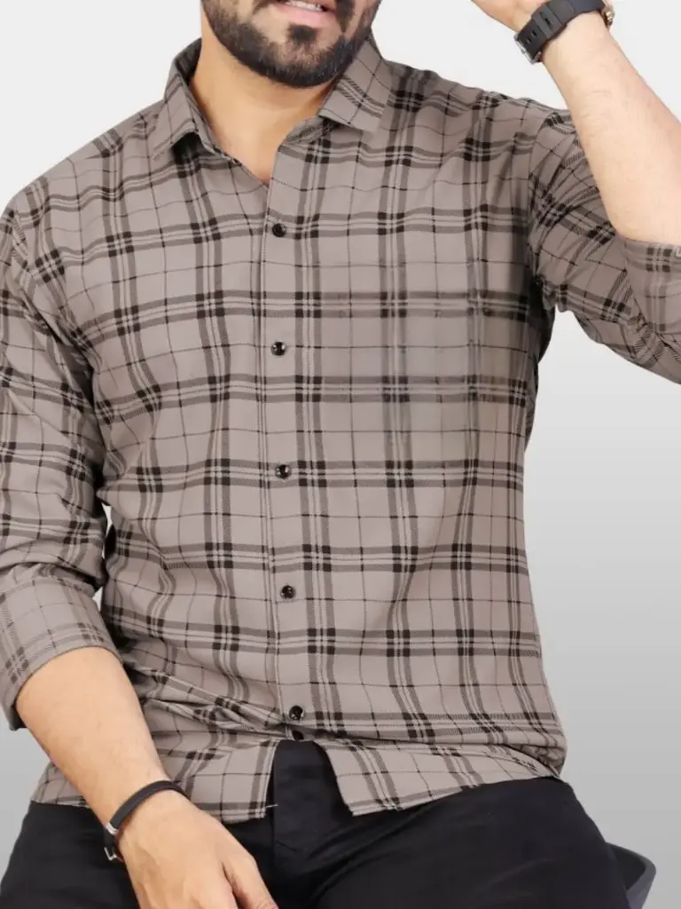 Men's Beige Checked Shirt